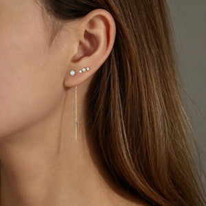 Round CZ Long Chain Bar Ear Jacket Earrings