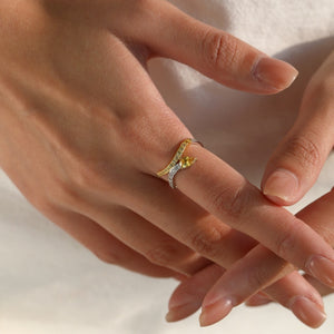 Two-Tone Asymmetric Pear Cut CZ Band Ring