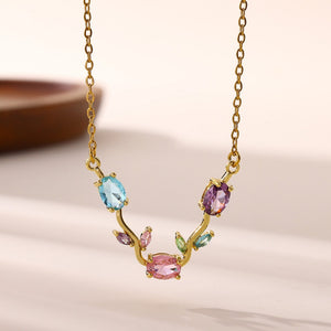 Multi Color CZ Vine Branch Pendant Necklace