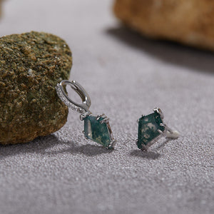 Mismatch Kite Natural Moss Agate CZ Earrings