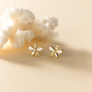 Tiny Flower White Enamel Petal Stud Earrings