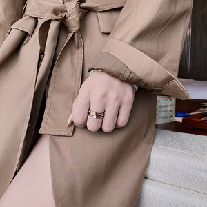 Modern Engraved Layered Double Band Ring
