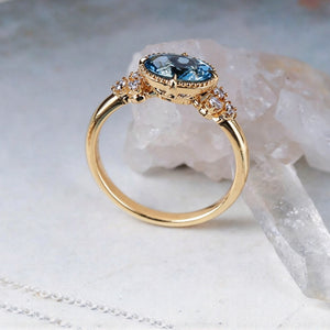 Oval Blue Gemstone CZ Cluster Stacking Ring