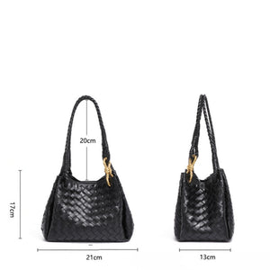 Woven Leather Knot Accent Shoulder Handbag