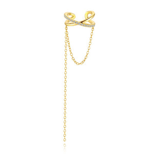 Criss Cross Pave Drop Chain Clip-On Earrings