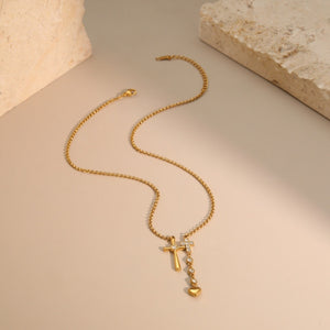 Asymmetric Cross Heart Negligee Necklace
