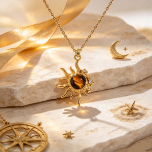 Celestial Sunburst Tiger Eye Pendant Necklace