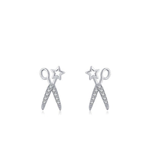 Dainty Star Scissors Motif Pave Stud Earrings