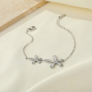 Double Abstract Flower Charm Chain Bracelet