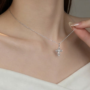 Textured Filigree CZ Cross Pendant Necklace