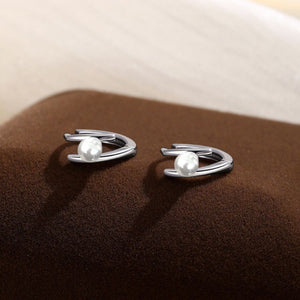 Dainty Dual Layer Pearl Huggie Hoop Earrings