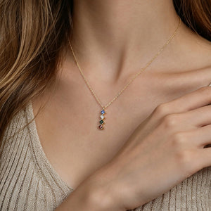 Dainty Multi‑Color Square CZ Charm Necklace