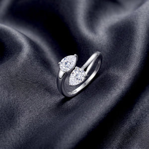 Dainty Dual Pear Moissanite Bypass Open Ring