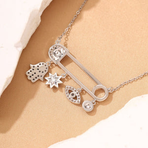 Safety Pin Evil Eye Hamsa Hand Necklace