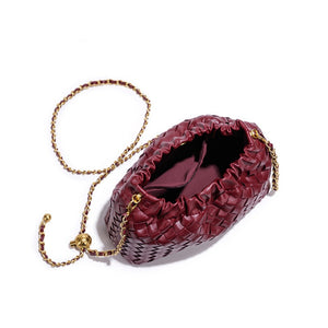 Woven Leather Cloud Drawstring Handbag
