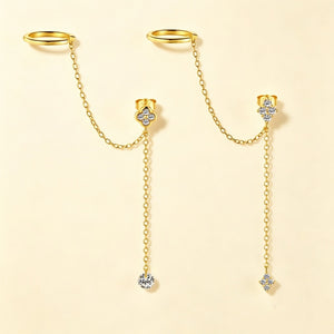 Flower Star Stud Ear Cuff Chain Drop Earrings
