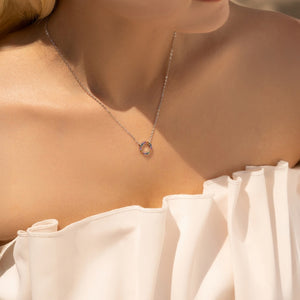 Multi Color Circle Pave CZ Pendant Necklace