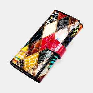 Langes Portemonnaie aus Leder mit Farbblock-Patchwork-Design