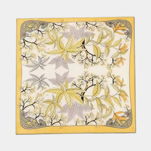 Silk Botanical Floral Leaf Print Square Scarf