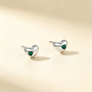 Minimalist Inset Green Heart CZ Stud Earrings