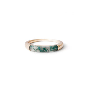 Minimalist Green Moss Agate Inlay Band Ring