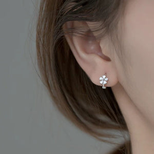 Minimalist White Enamel Floral Hoop Earrings