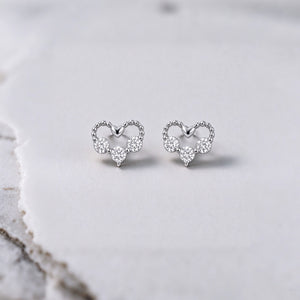 Openwork Beaded Heart Crystal Stud Earrings