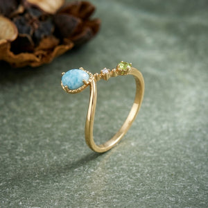 Natural Larimar Cabochon Teardrop Band Ring