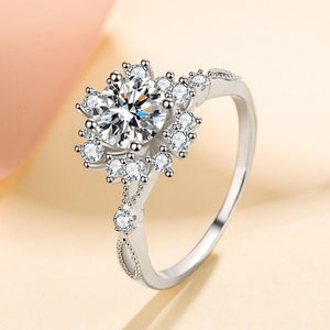 Dainty Moissanite Flower Engagement Band Ring