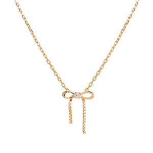Moissanite Bow Knot Ribbon Charm Necklace