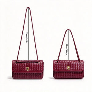 Handwoven Leather Flap Knot Lock Handbag