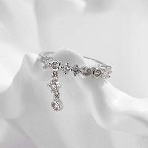 Classic Bezel CZ Pave  Drop Charm Band Ring