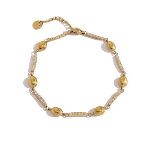 Tiny Oval Bead Pave Bar Station Link Bracelet