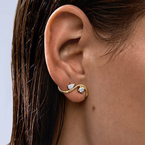 Curved S-Wave Crystal Climber Stud Earrings