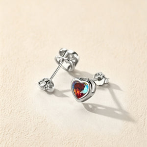 Rainbow Aurora Heart CZ Bezel Stud Earrings