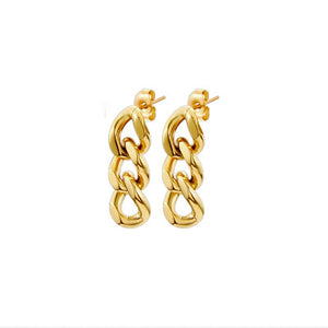 Chunky Triple Curb Chain Drop Stud Earrings