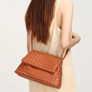 Handwoven Leather Flap Shoulder Handbag
