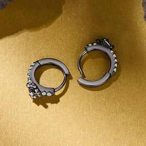 Gothic Black Rose Pave Huggie Hoop Earrings