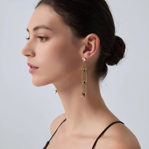 Long Chain Star Drop Statement Earrings