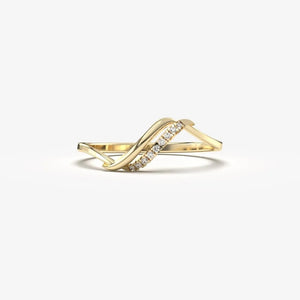 Pave CZ Half Wave Curved Chevron Band Ring