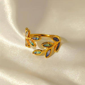 Colorful Enamel Olive Leaf Vine Stacking Ring