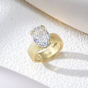Minimalist Oval Solitaire Stone Wide Band Ring