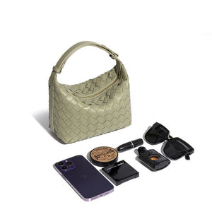 Convertible Woven Leather Hobo Handbag