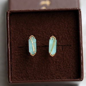 Dainty Elongated Hexagon Gem Stud Earrings