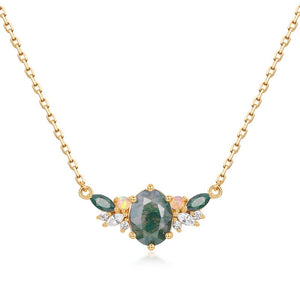 Natural Moss Agate Cluster Pendant Necklace