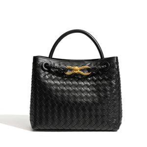 Handwoven Leather Knot Clasp Tote Handbag
