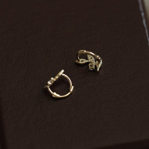Botanical Leaf Pave CZ Huggie Hoop Earrings