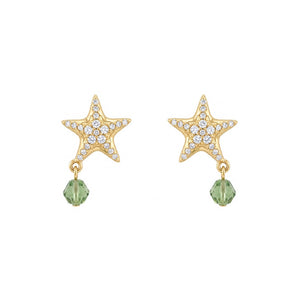 Pave Starfish Green Crystal Drop Stud Earrings