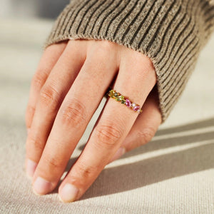 Gradient Green Pink Stackable Band Ring