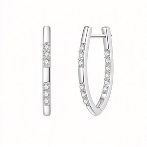 Tapered V Shaped Crystal Pave Hoop Earrings